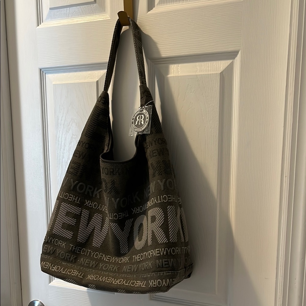 New York Print Tote Bag - Grey and Green